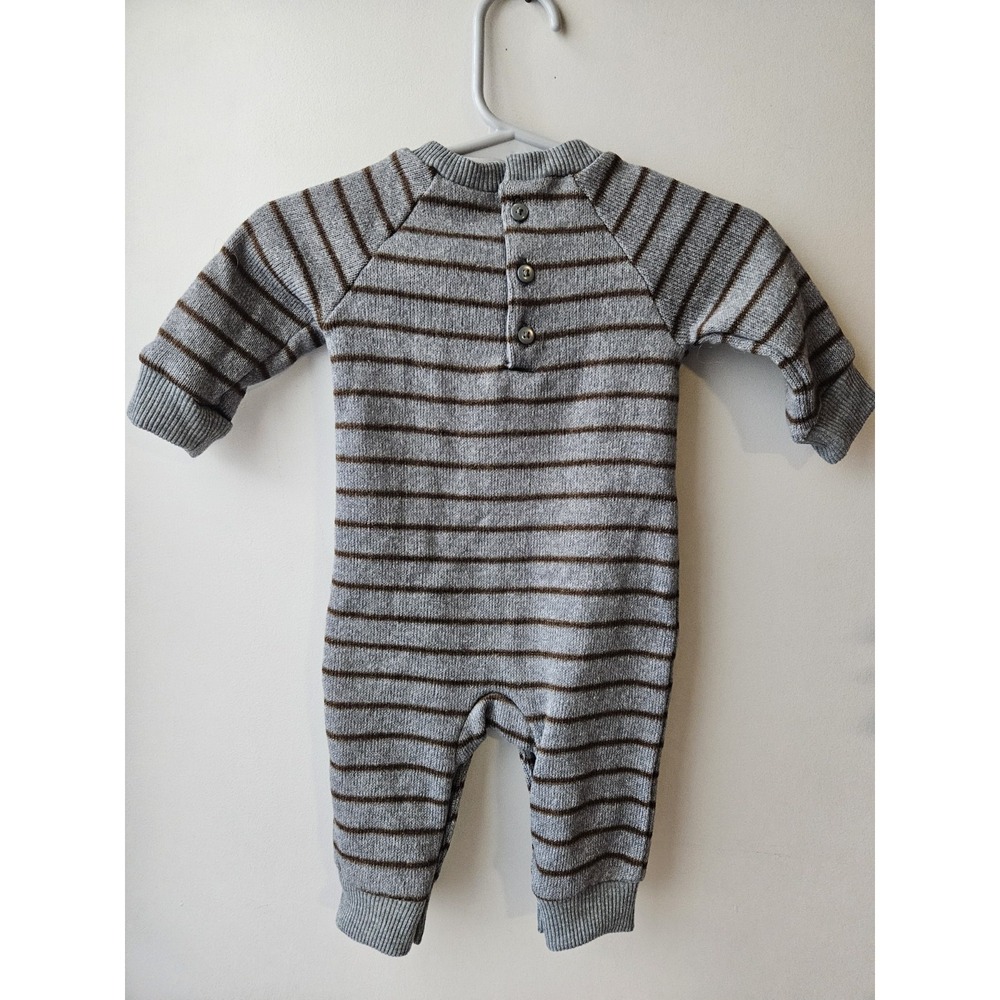 Just One You by Carter's Baby Bear Romper 3M‎ Gray Brown Striped Cozy - Picture 4 of 8